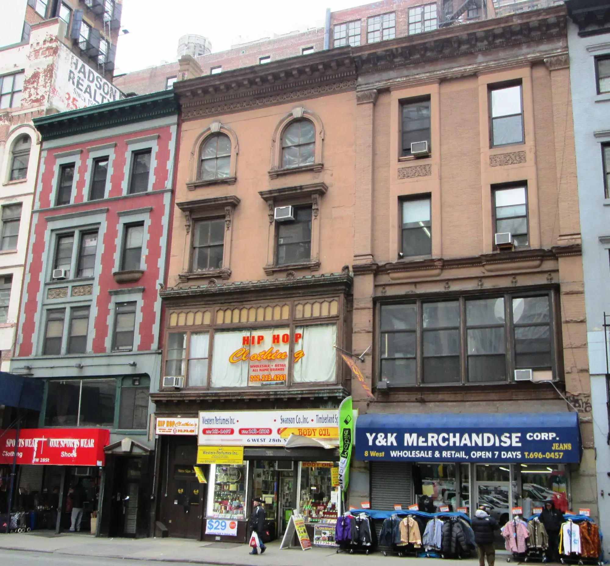 Mixed-use commercial buildings with shops at street level